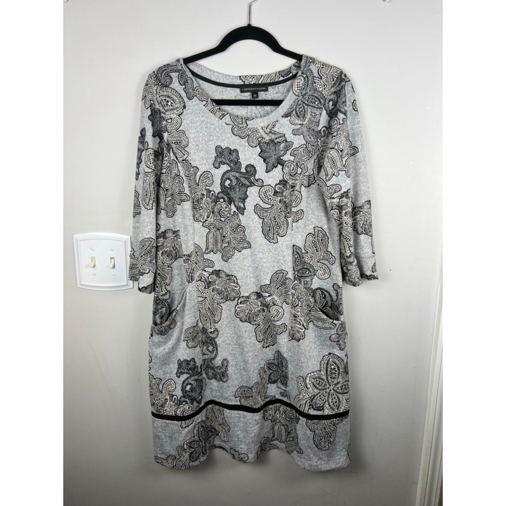 Women's CHRISMcLaughlin Gray Black Paisley Long Sleeve Dress Size 10